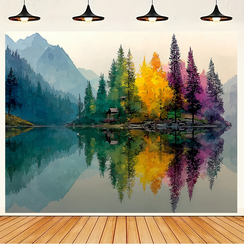Interior Design Landscape - Buntes Waldsee-Wandbild, 2D-HD-Druck, abstrakte Landschaftskunst, Natur,