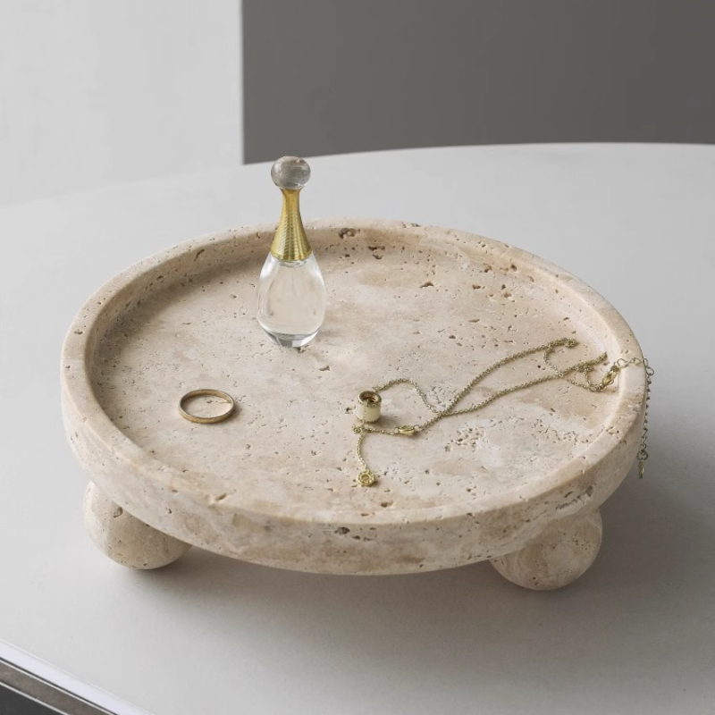 Travertine Tray Oval - Retro-Tablett aus natürlichem Marmor, dekorative Obstschale,