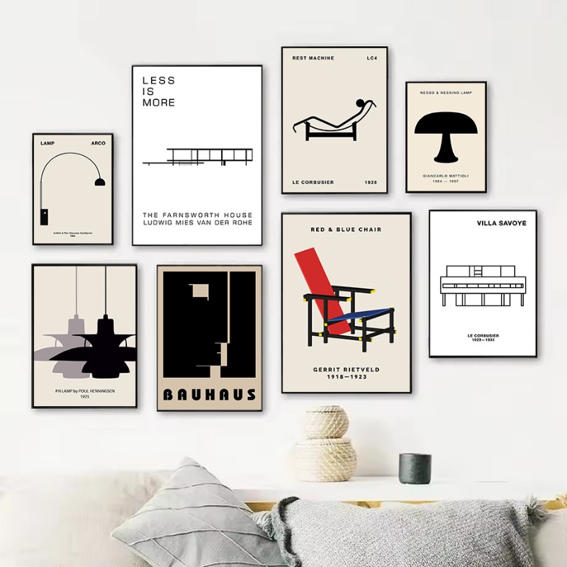 Interior Design Layout - Klassisches Farnsworth House Bauhaus Design, abstrakte
