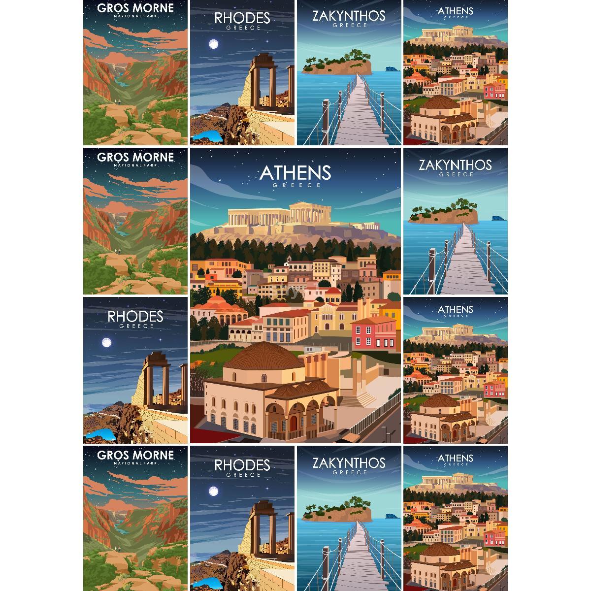 Interior Design Landscape - Vintage Athen Griechenland Reiseposter Druck Retro