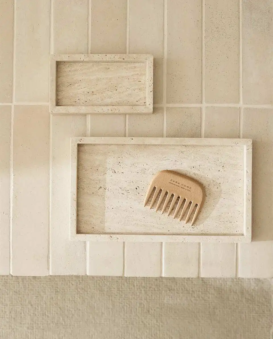 Travertine Tray Oval - Wabi-Sabi Stil Gelbes Travertin Tablett, Rechteckiges