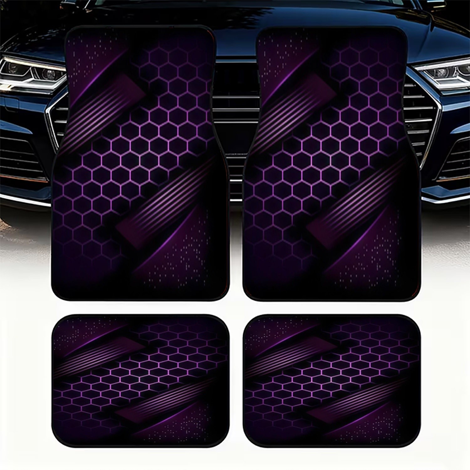 Interior Design Grid - 4 Stück Autofußmatten aus Polyesterfasermaterial, futuristisches