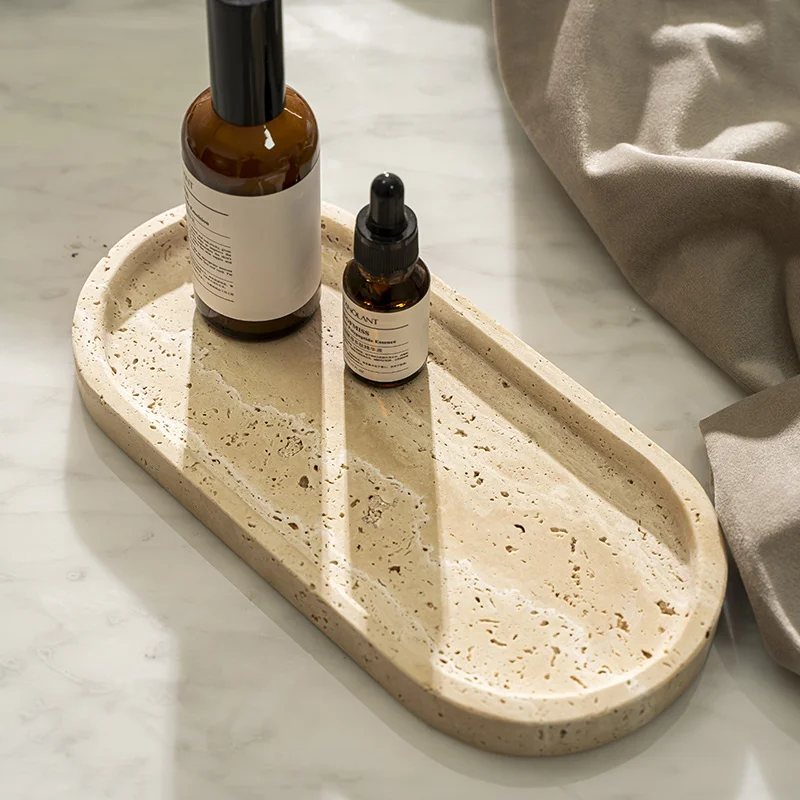 Travertine Tray Oval - Travertin-Steintablett für Badezimmer-Waschtisch, Kommode und Küchenspüle