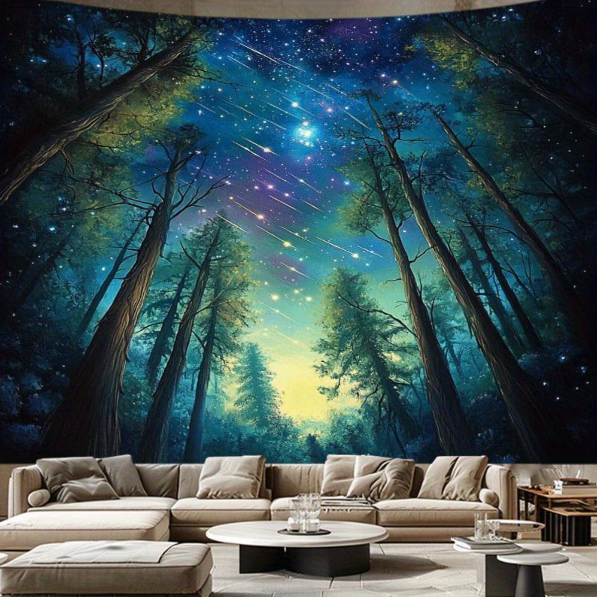 Interior Design Landscape - Sternennacht Wald Himmel Wandteppich 2D HD