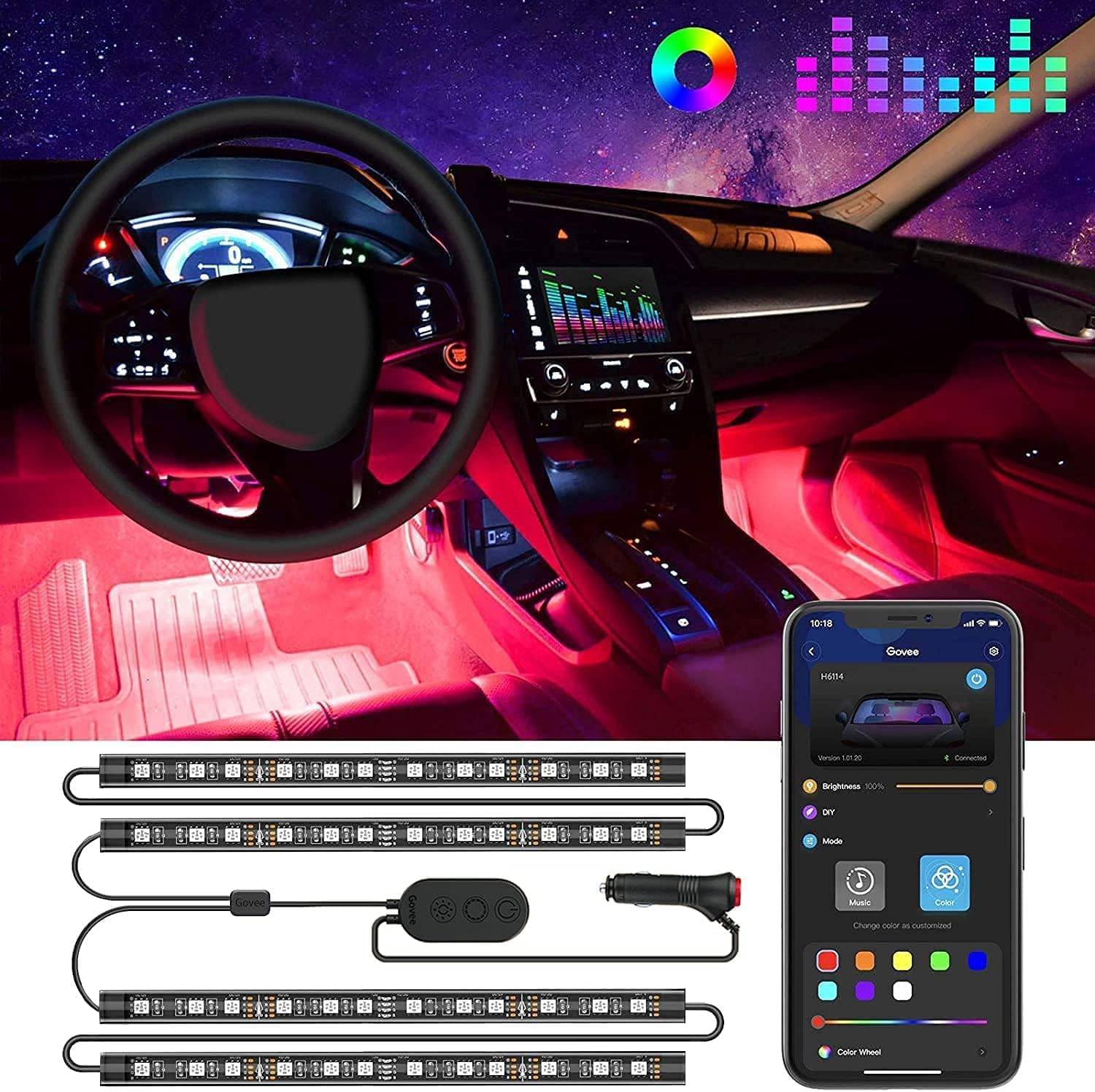 Interior Design Apps - Auto-LED-Leuchten, RGB Smarte Auto-Innenbeleuchtung, App-Steuerung |
