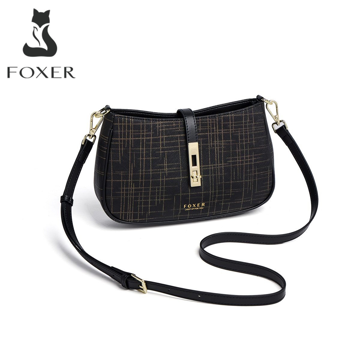 Interior Design Grid - FOXER Damen-Schultertasche aus Spaltleder, Designer-Hobo-Tasche mit