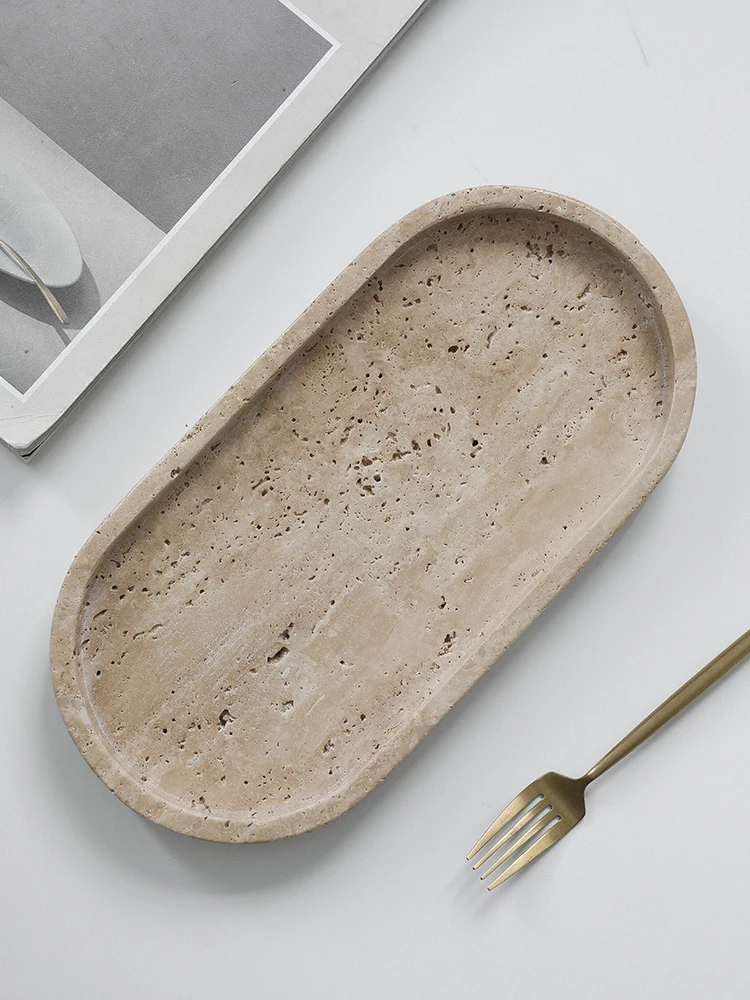 Minimalismus-Marmortablett für – Travertine Tray Oval Bewertung und Preis