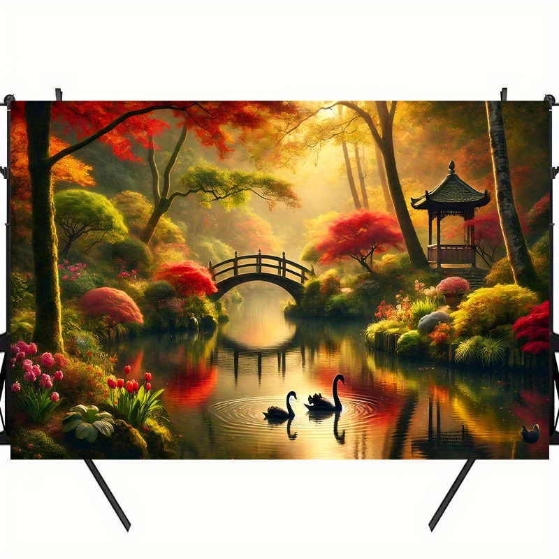Herbst Garten Brücke Schwäne W – Interior Design Landscape Bewertung und Preis