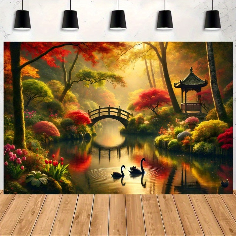 Herbst Garten Brücke Schwäne W – Interior Design Landscape Bewertung und Preis