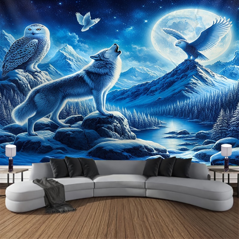 Wolf heulend an Mond Wandbild  – Interior Design Landscape Bewertung und Preis