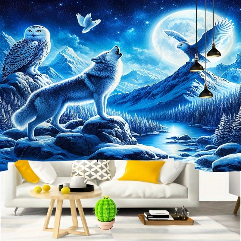 Wolf heulend an Mond Wandbild  – Interior Design Landscape Bewertung und Preis
